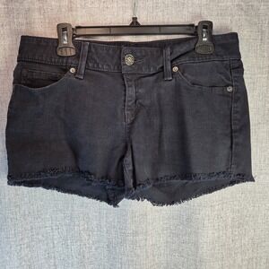 GUESS Womens Size 31 Black Denim Distressed Shorts Logo Grunge Outdoor